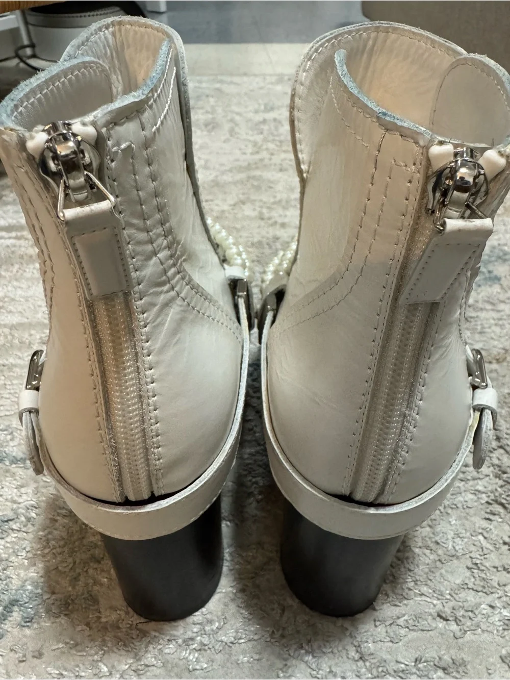 Chanel White Calfskin Pearl Chain CC Short Boots Size 39 or US 8.5